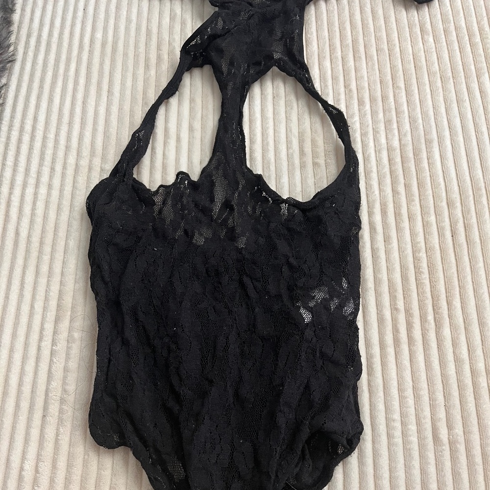 Breast cutout halter lace bodysuit lingerie
